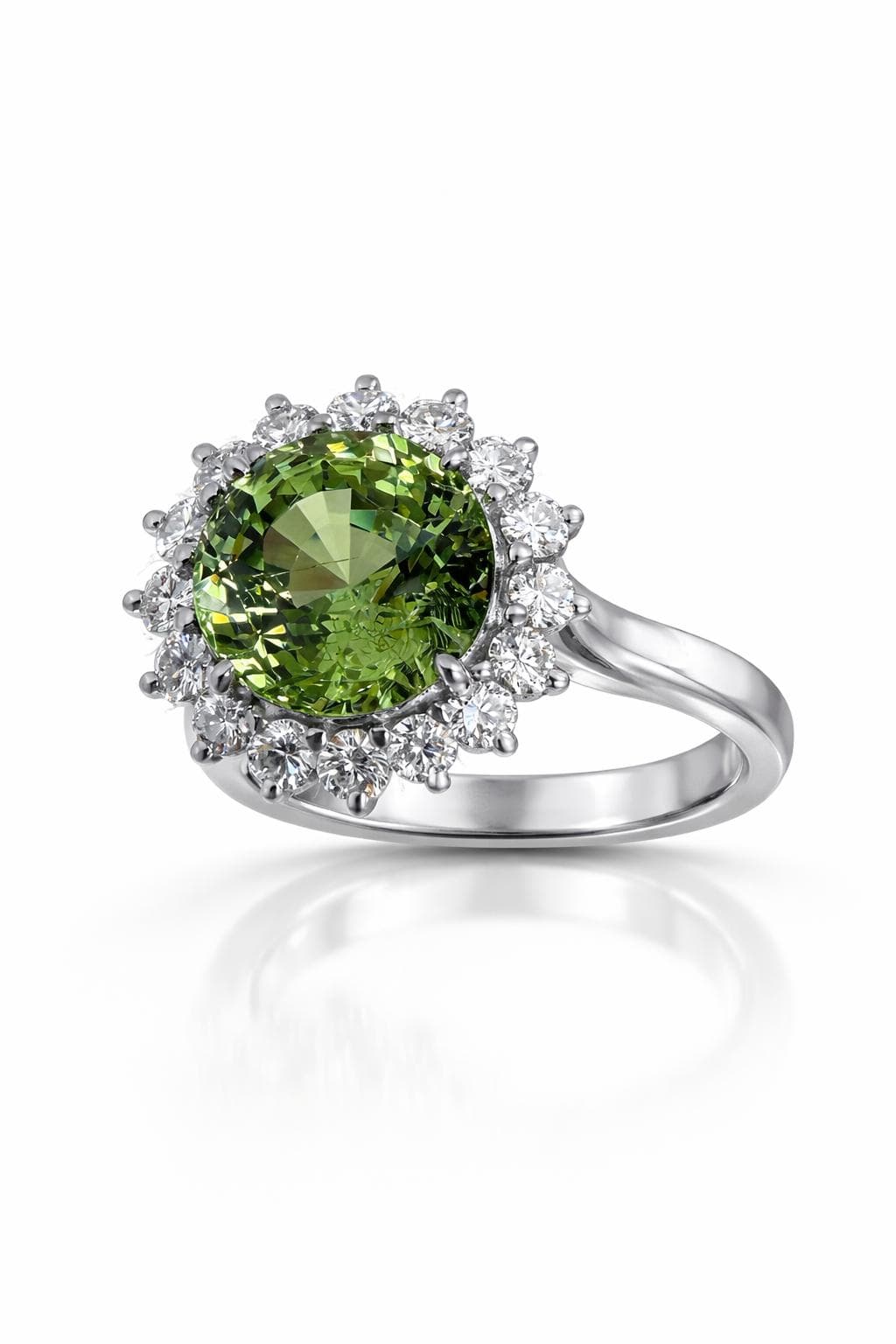 6.54 ct Tsavorite and Diamond Halo Ring