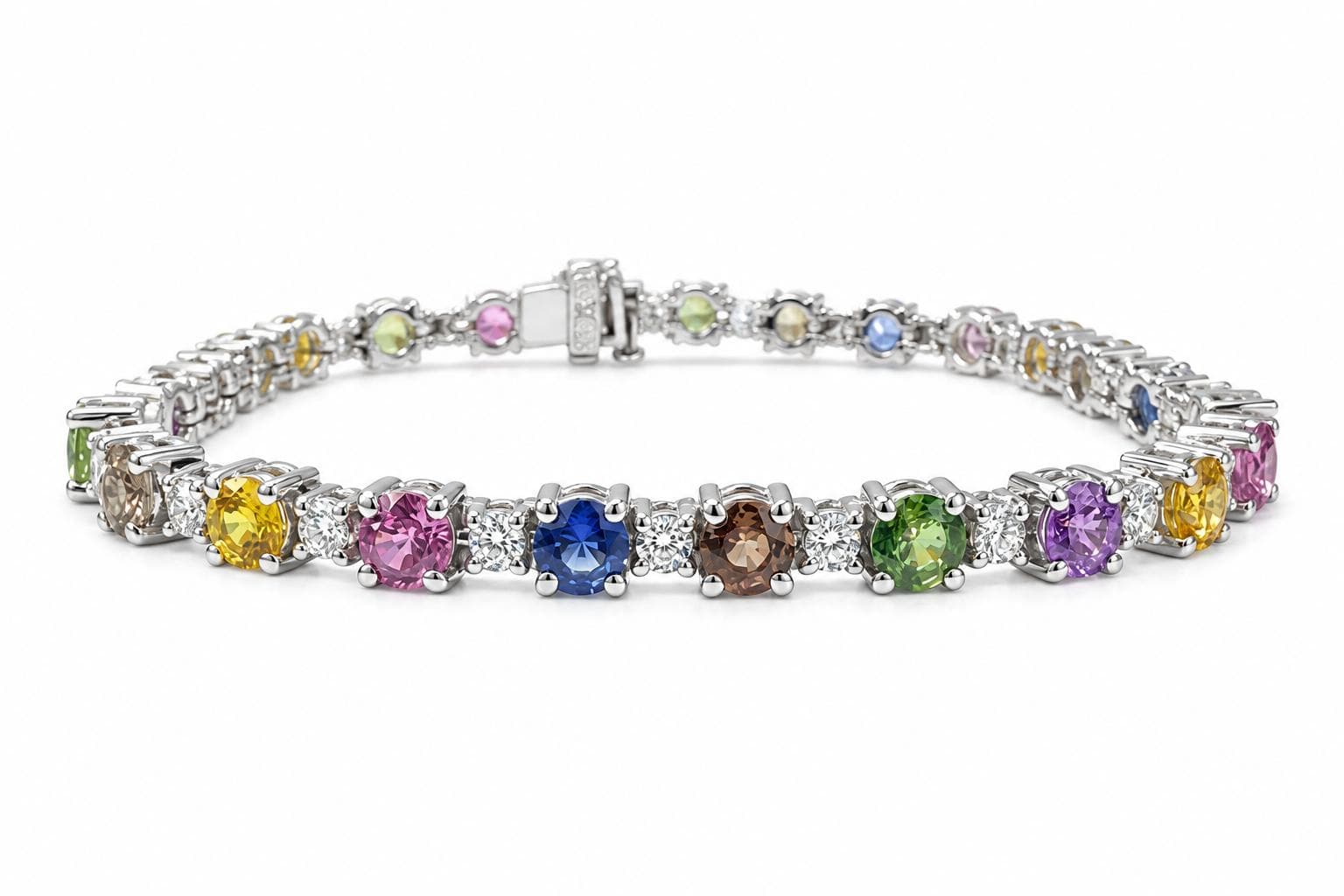 8.12 CT Round Fancy Color Sapphire and Diamond Alternate Diamond Bracelet