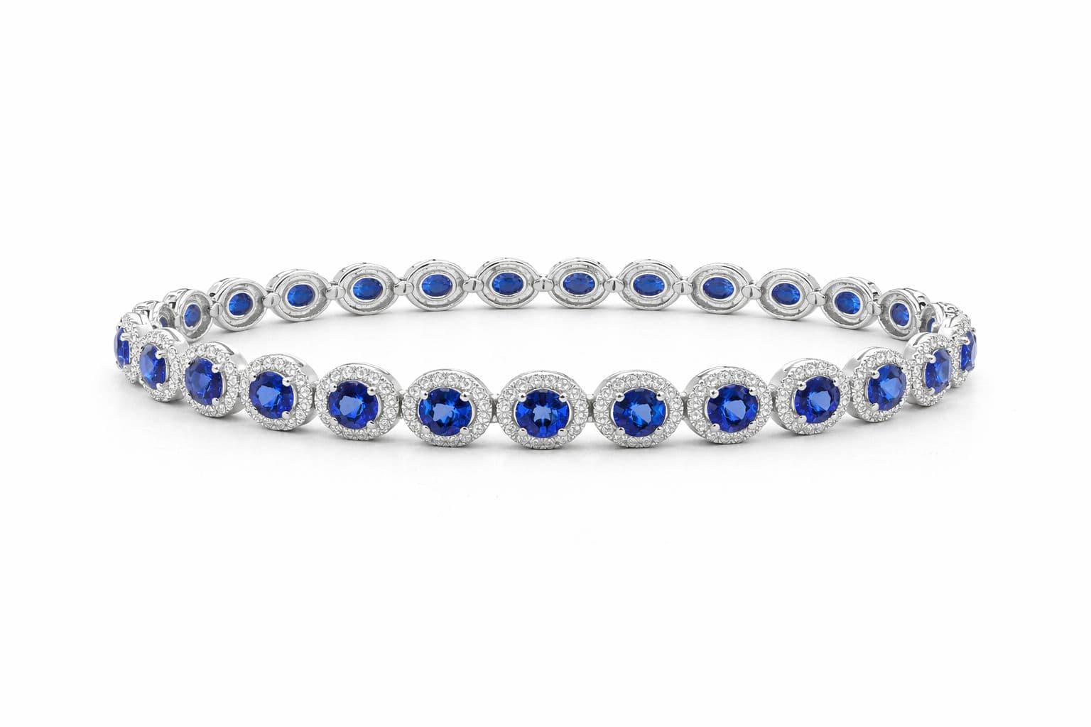 13.71 CT Round Sapphire and Diamond Halo Bracelet