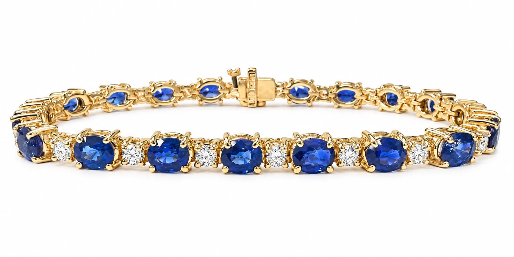 14KY 10.64 CT Oval Sapphire and Diamond Alternate Diamond Bracelet