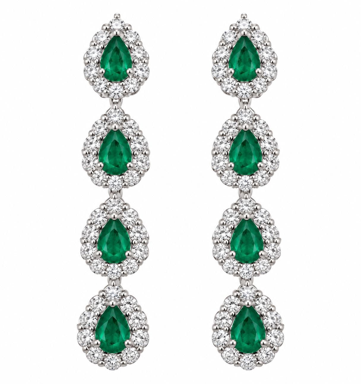 3.19 CT Pear Shape Emerald and Diamond Drop Earrings