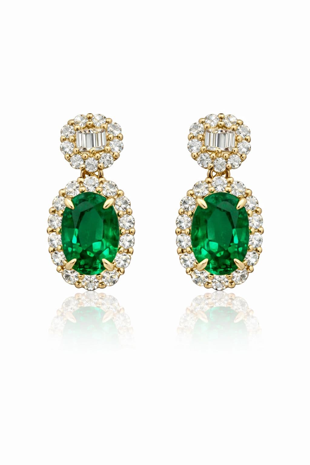 1.57 ct Emerald and Diamond Drop Earrings