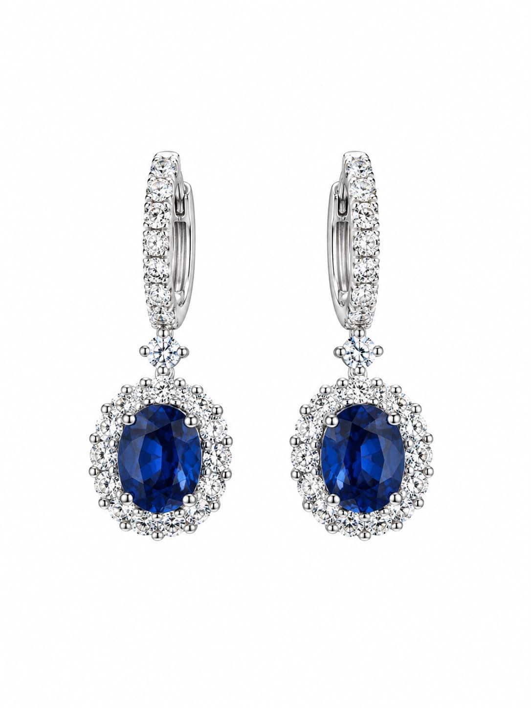 3.54 CT Oval Sapphire and Diamond Drop Earring