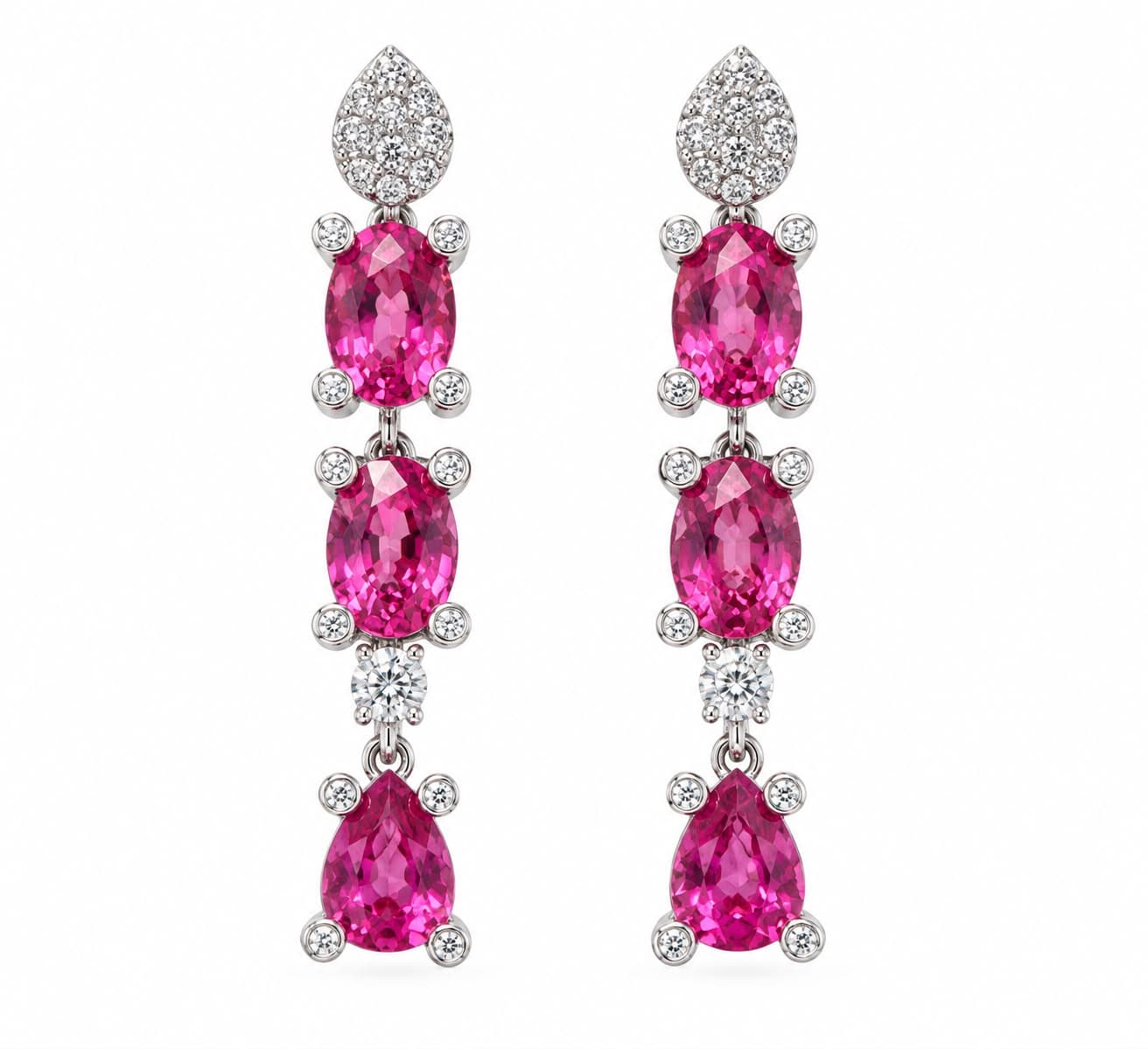 6.60 CT Oval Pink Sapphire and Diamond Drop Earrings