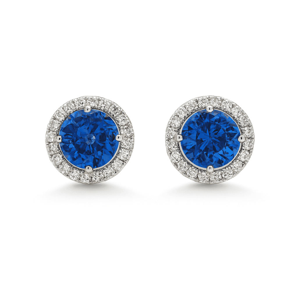 2.61 CT Round Sapphire Halo Earrings