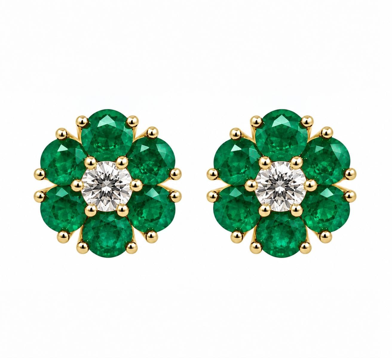 0.90 CT Round Emerald and Diamond Flower Earrings