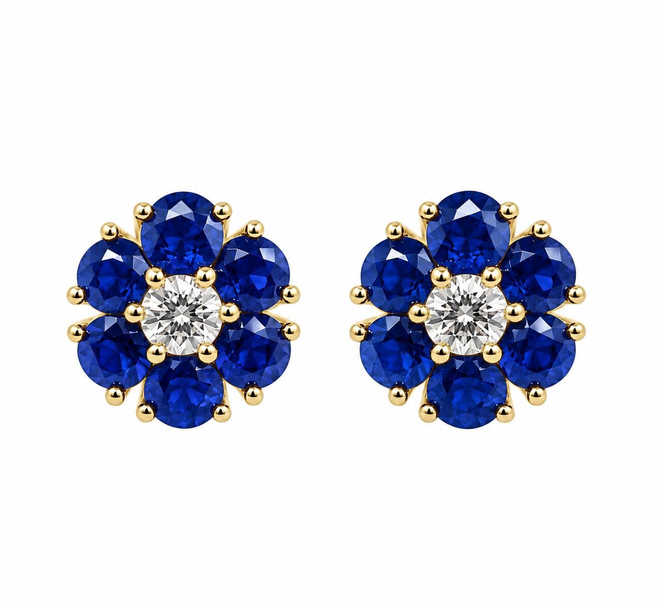 1.24 CT Round Sapphire and Diamond Flower Earrings