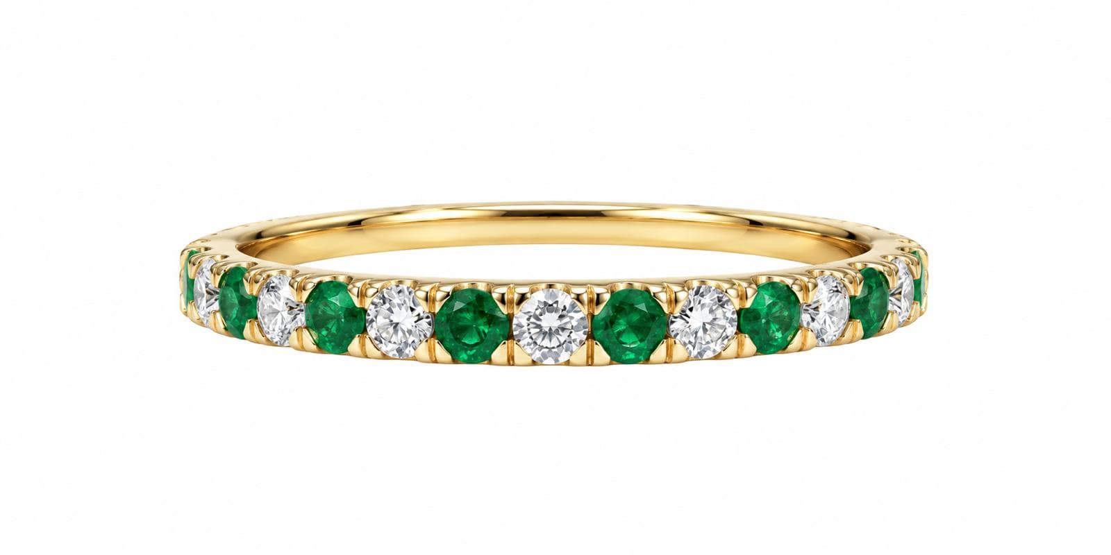 14KY 0.20 CT Round Emerald and Diamond Halfway Eternity Band