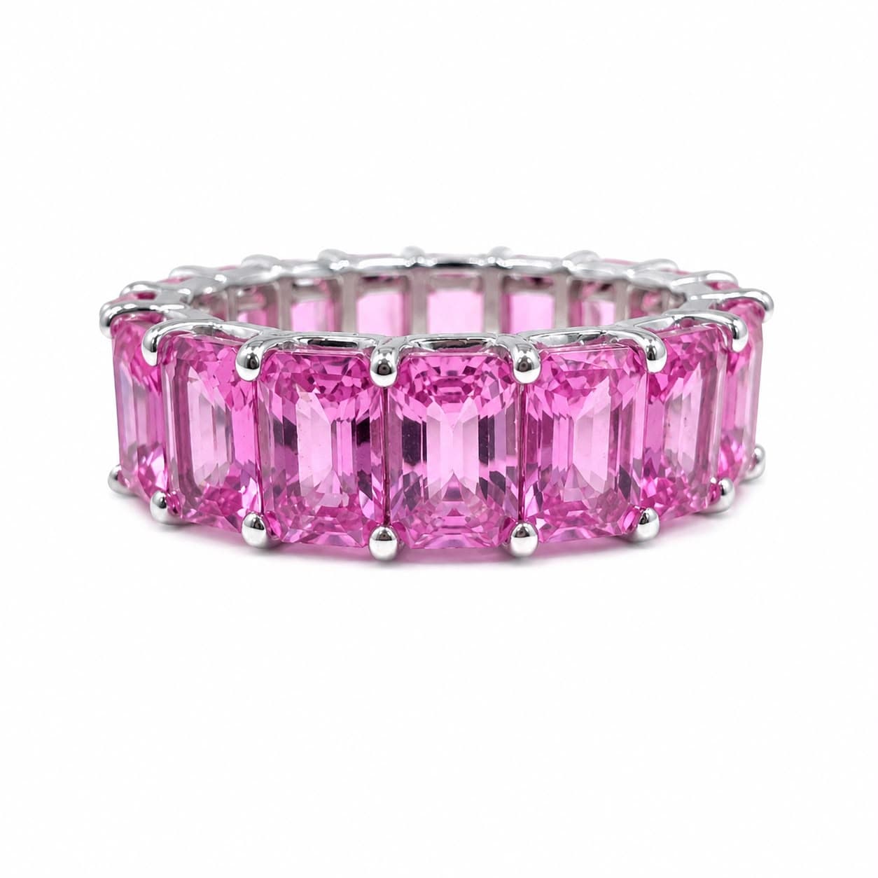 10.54 CT Emerald Cut Pink Sapphire Eternity Band