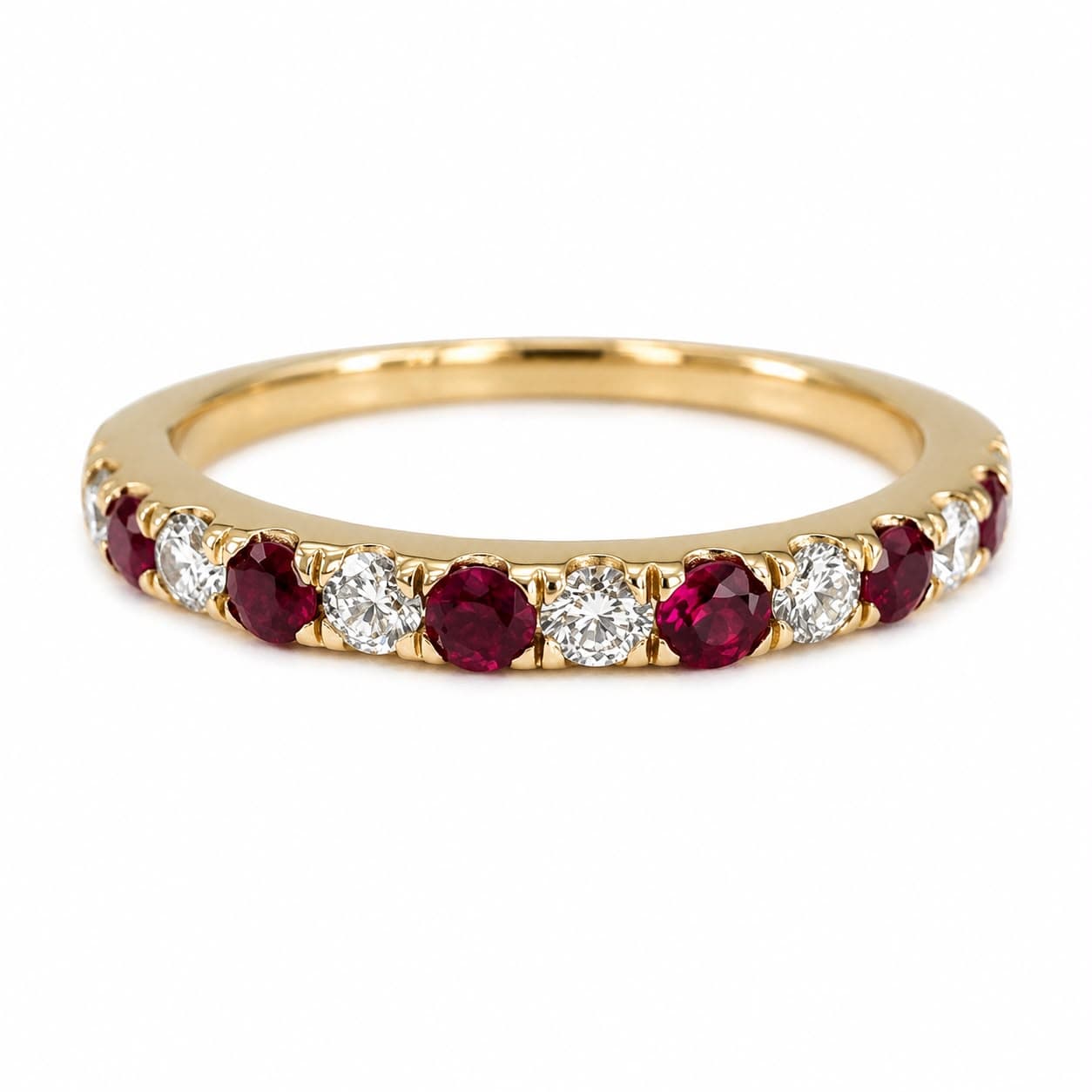 Round Ruby and Diamond Halfway Eternity Band