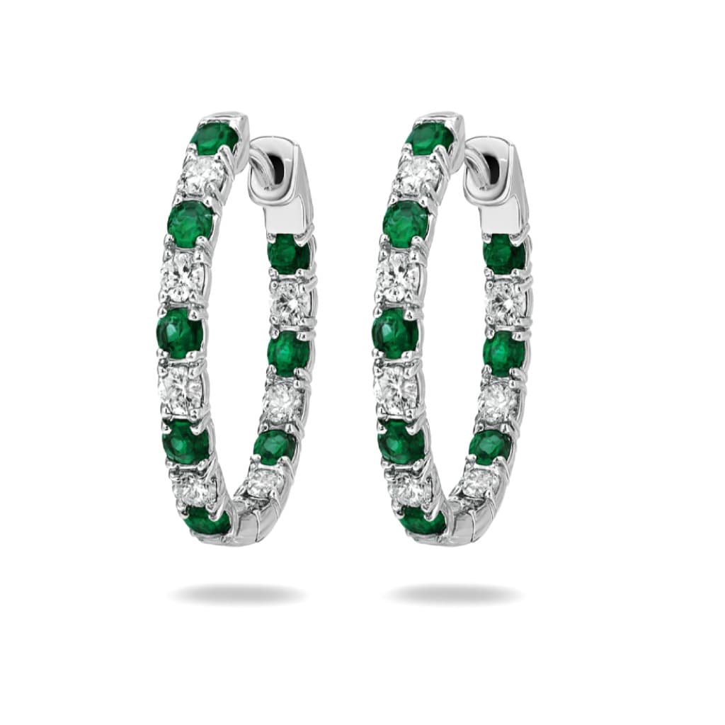 1.71 ct Emerald and Diamond Hoop Earrings