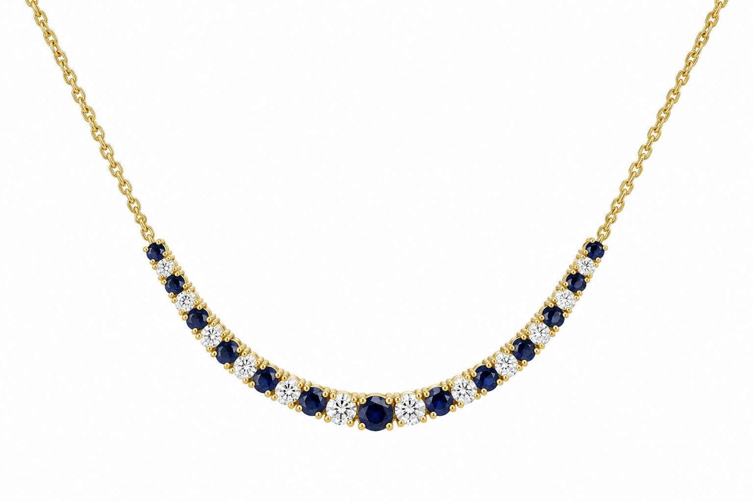 14KY 0.68 CT Round Sapphire and Diamond Graduating Chain Necklace