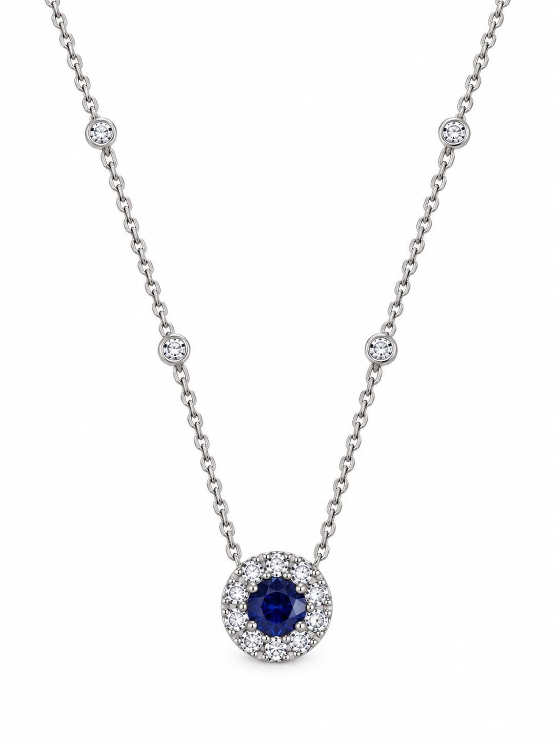 14KW 0.25 CT Round Sapphire and Diamond Pendant Necklace