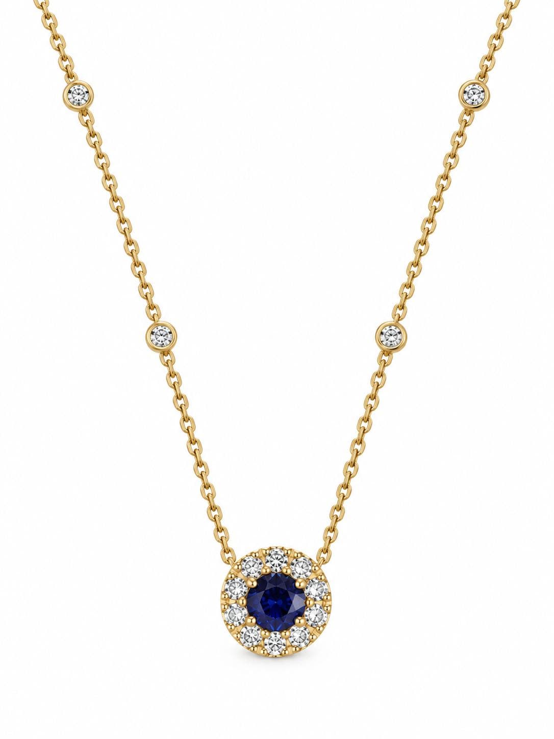 14KY 2.58 CT Round Sapphire and Diamond Pendant Necklace