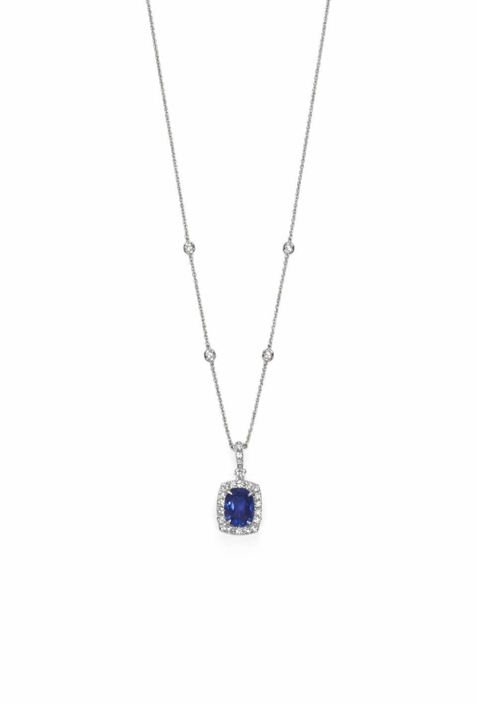 2.57 CT Cushion Sapphire and Diamond Pendant Necklace
