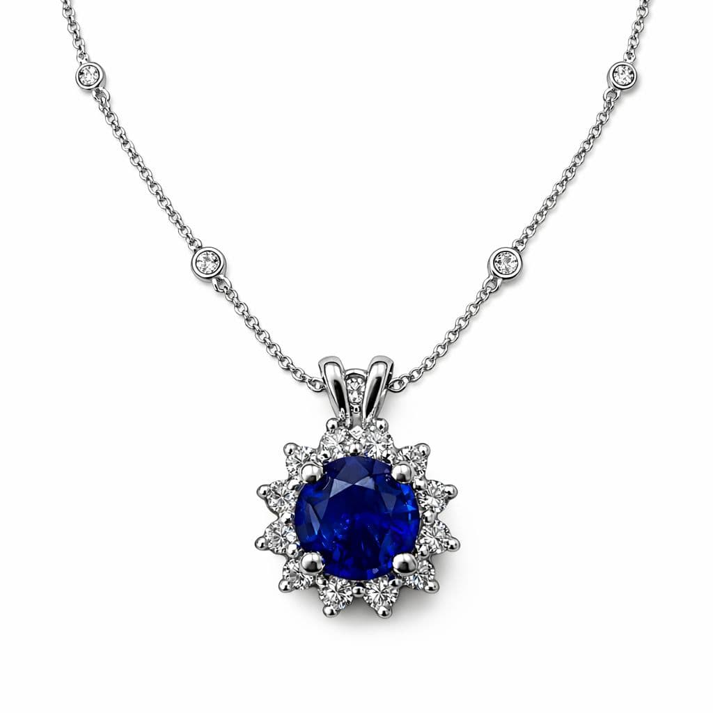 2.18 ct Sapphire and Diamond Pendant Necklace