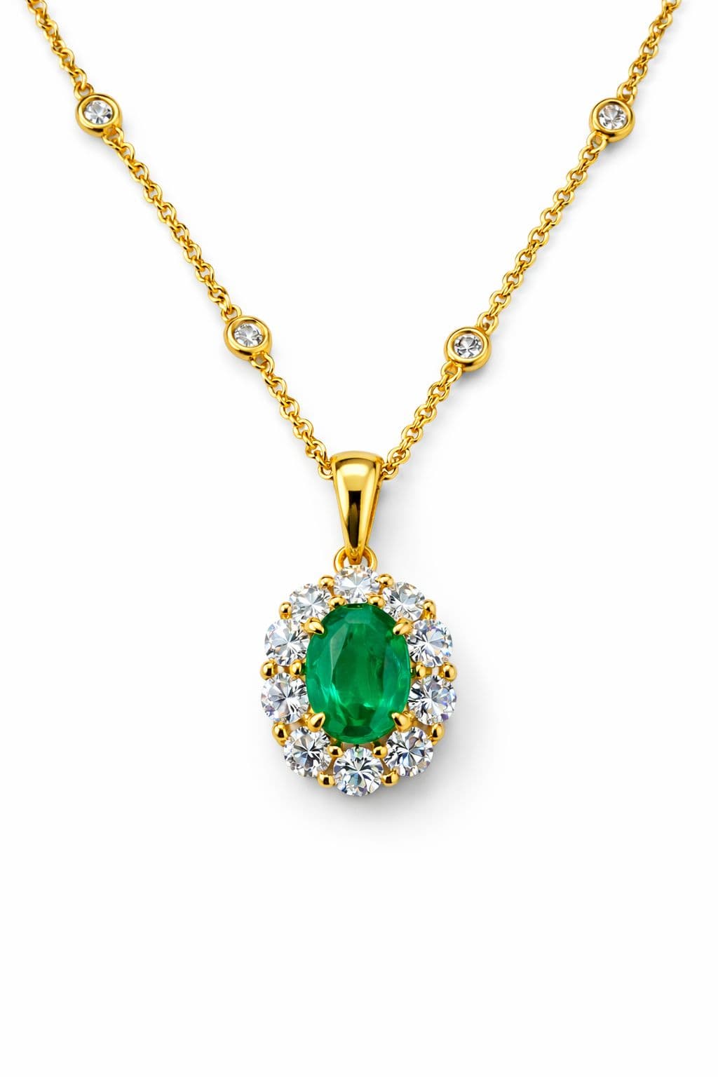 0.65 ct Emerald and Diamond Pendant Necklace