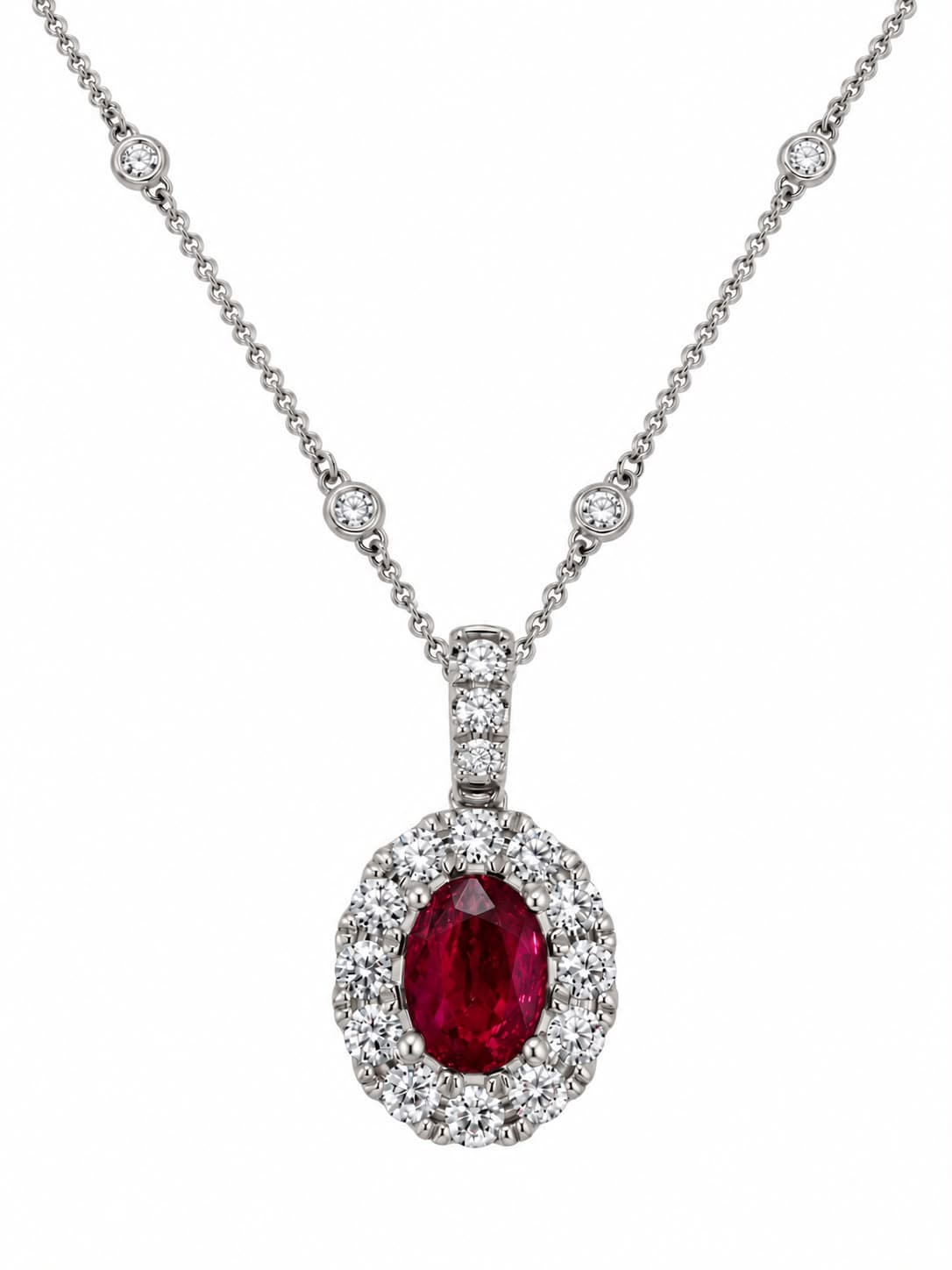 1.01 CT Oval Ruby and Diamond Pendant Necklace