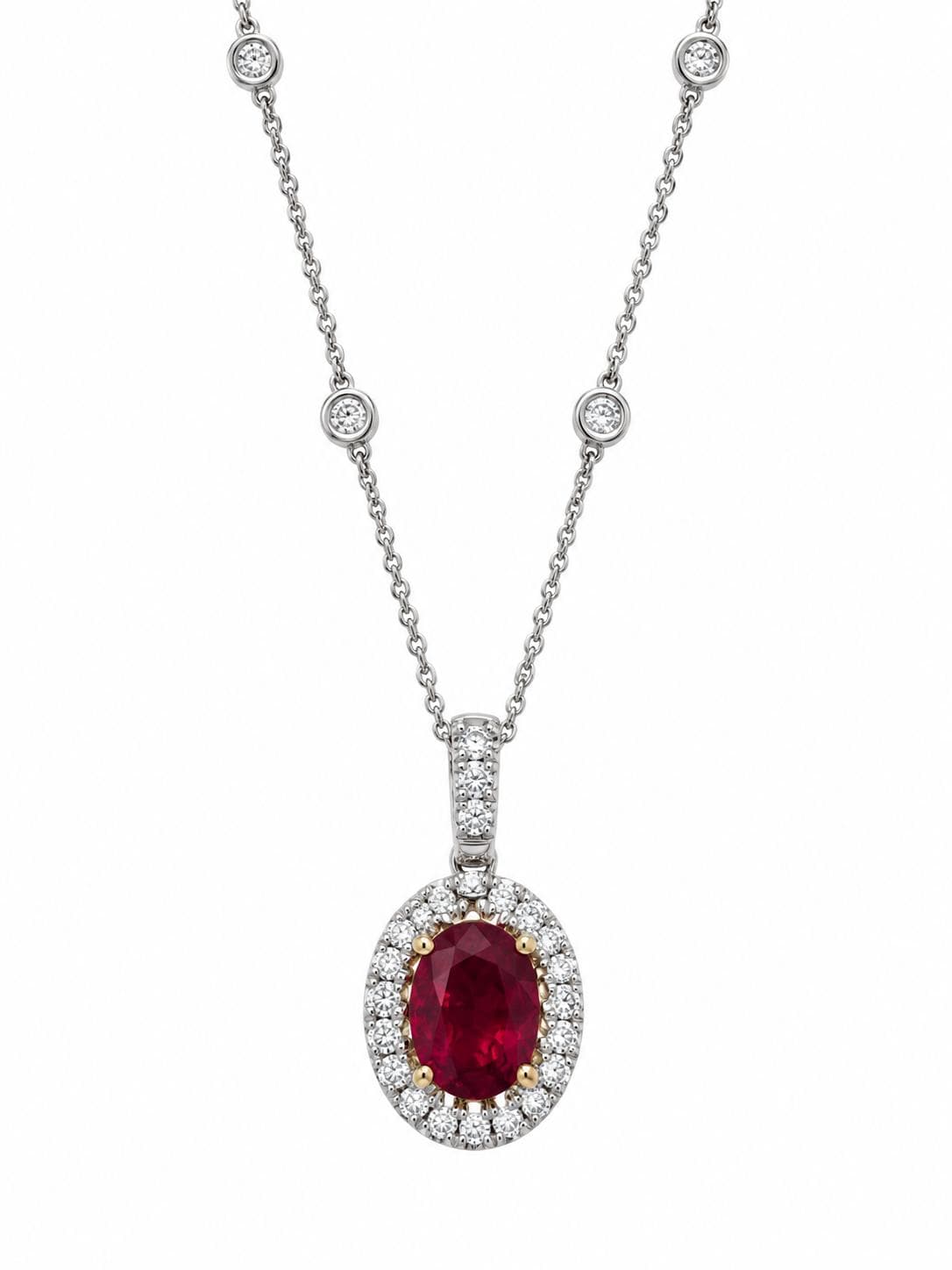 0.72 CT Oval Ruby and Diamond Pendant Necklace