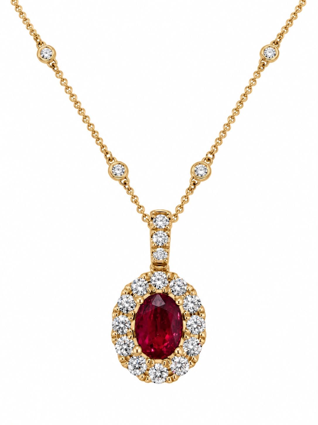 1.06 CT Oval Ruby and Diamond Pendant Necklace