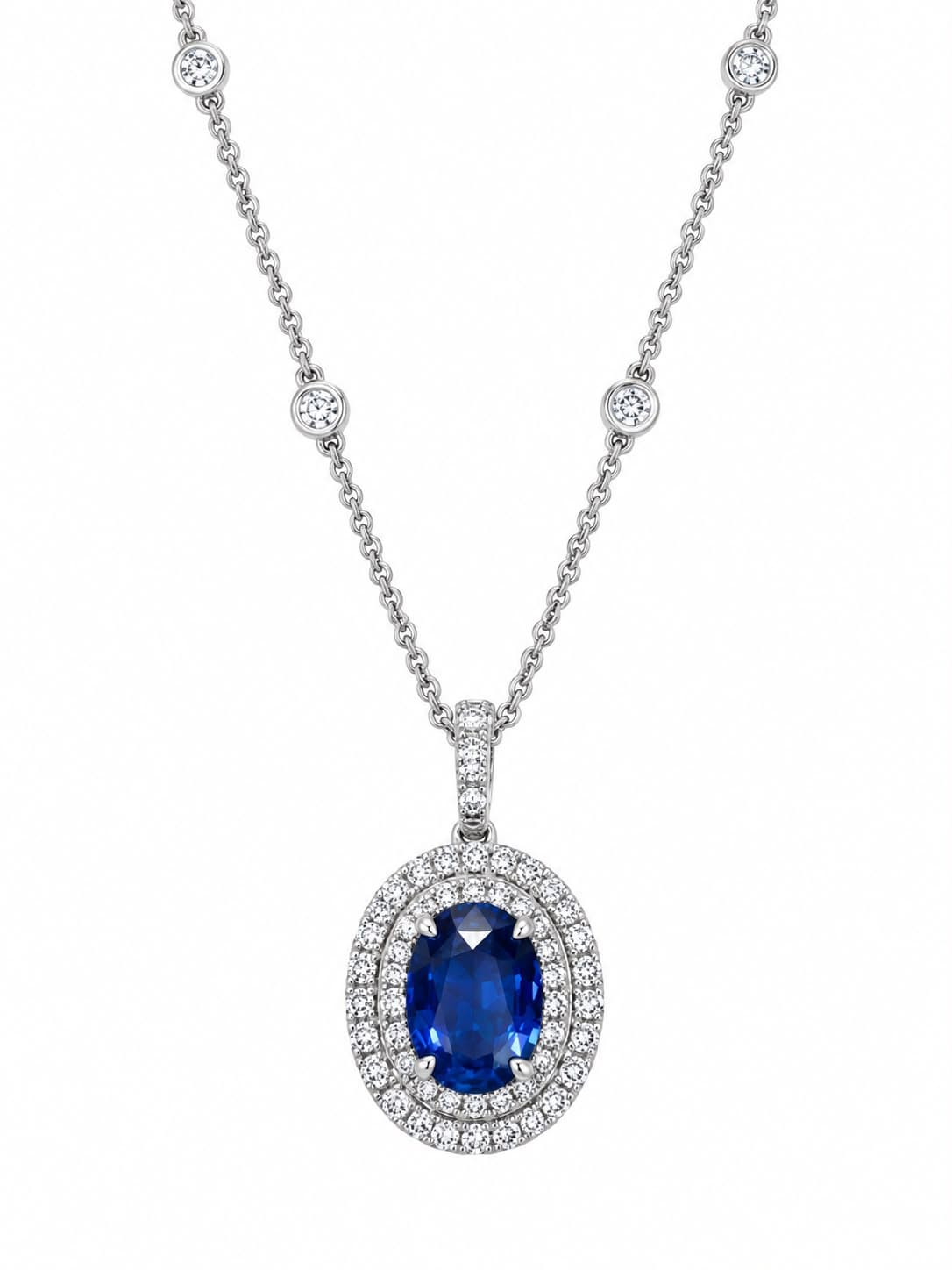 3.02 ct Oval Sapphire and Diamond Pendant Necklace