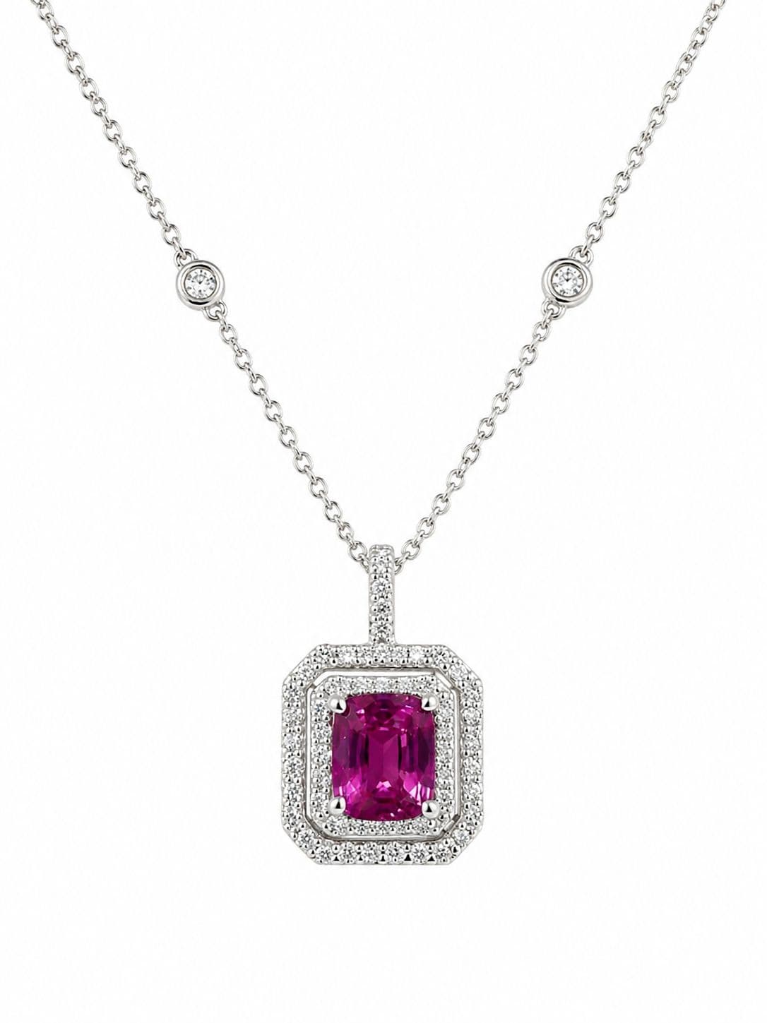 2.02 ct Cushion Pink Sapp and Diamond Pendant Necklaces