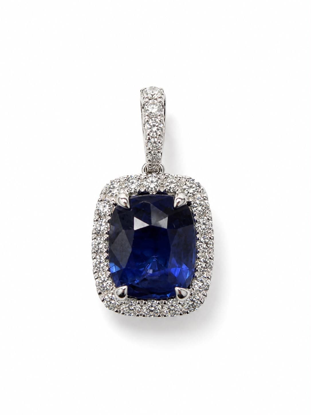 3.67 ct Cushion Sapphire and Diamond Pendant