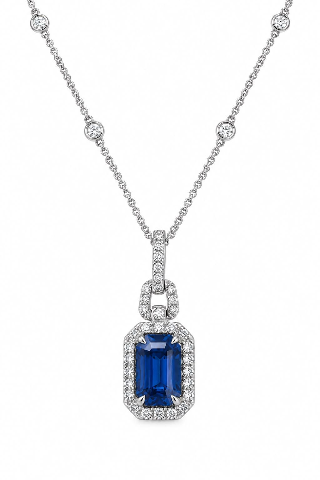 4.18 ct Cushion Sapphire and Diamond Pendant Necklace