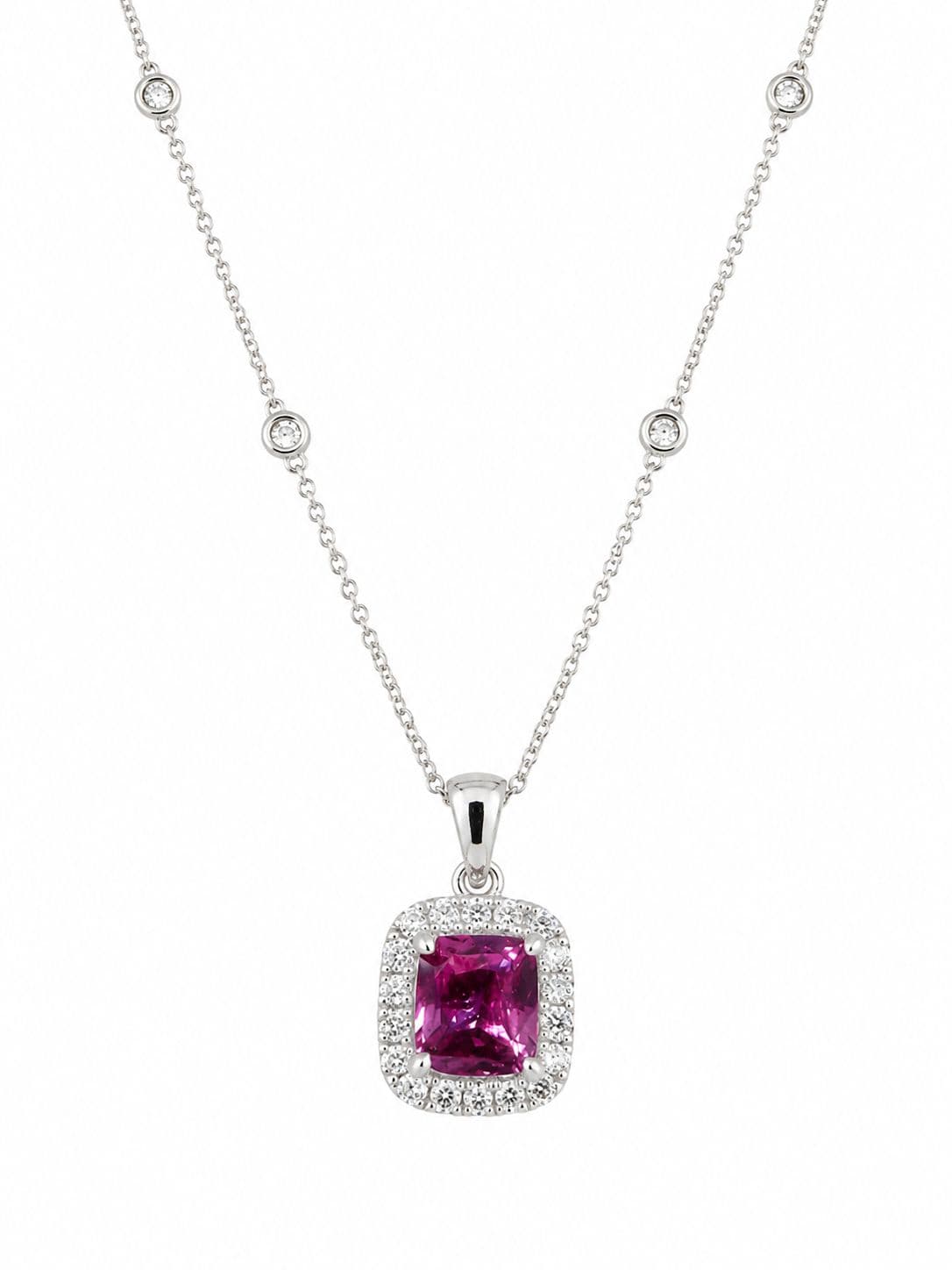 1.63 CT Emerald Cut No Heat Pink Sapp and Diamond Pendant Necklace