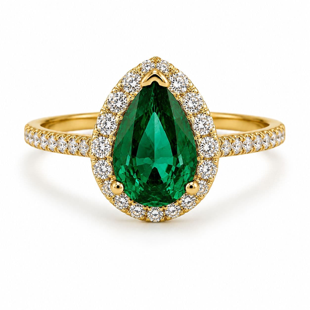 Pear Shape Emerald and Diamond Halo Ring