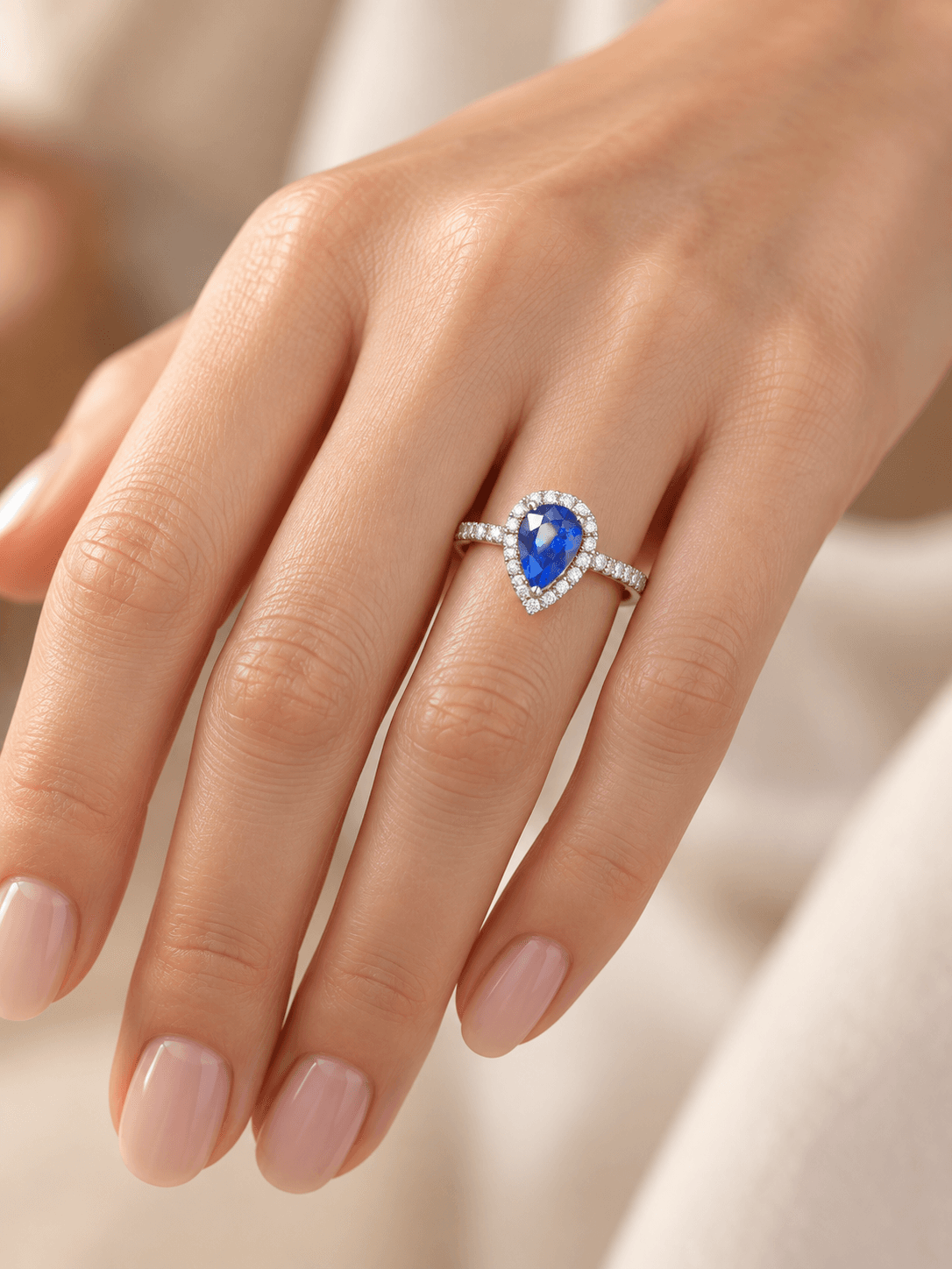 0.93 ct Pear Shape Sapphire and Diamond Halo Ring