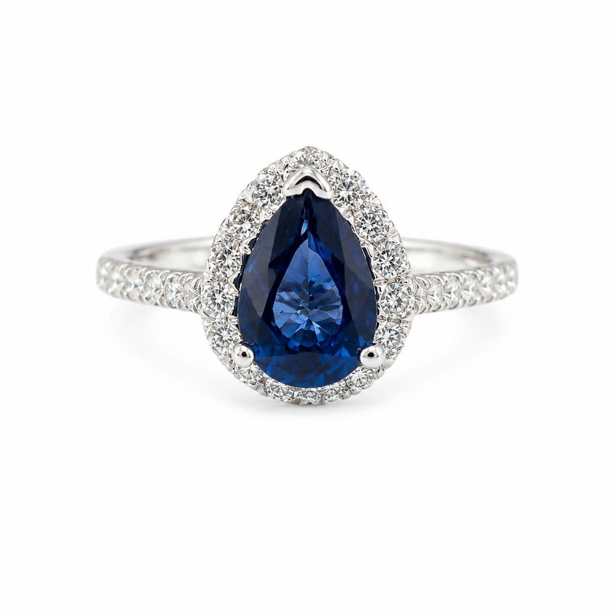 1.00 ct Pear Shape Sapphire and Diamond Halo Ring