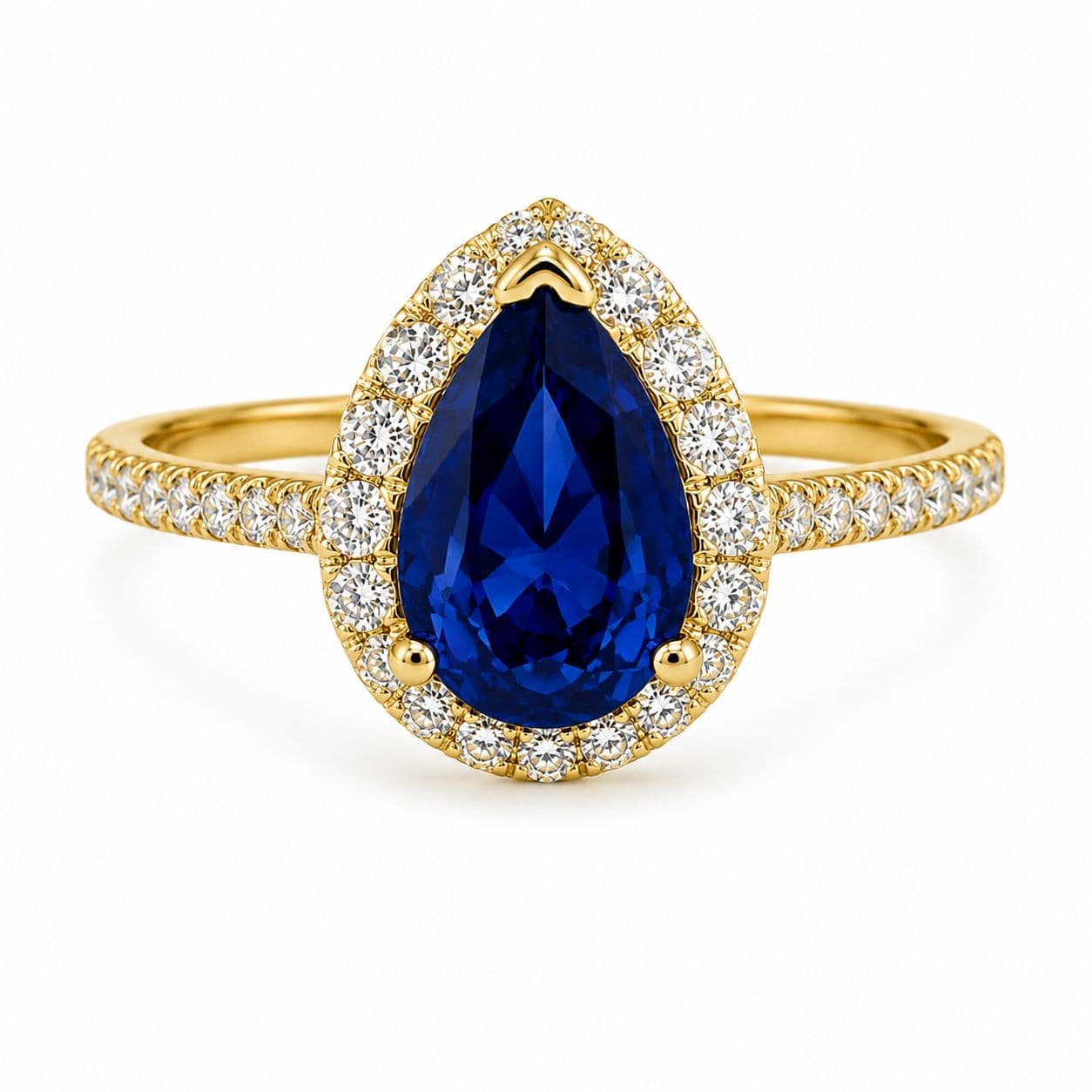 0.78 ct Pear Shape Sapphire and Diamond Halo Ring