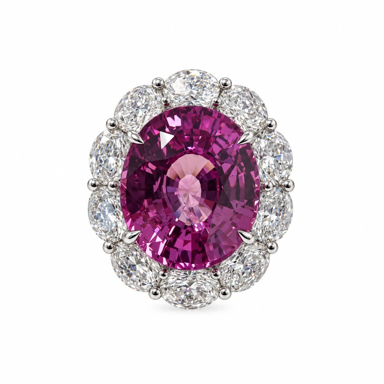 10.52 ct Oval Pink Sapphire and Diamond Halo Ring