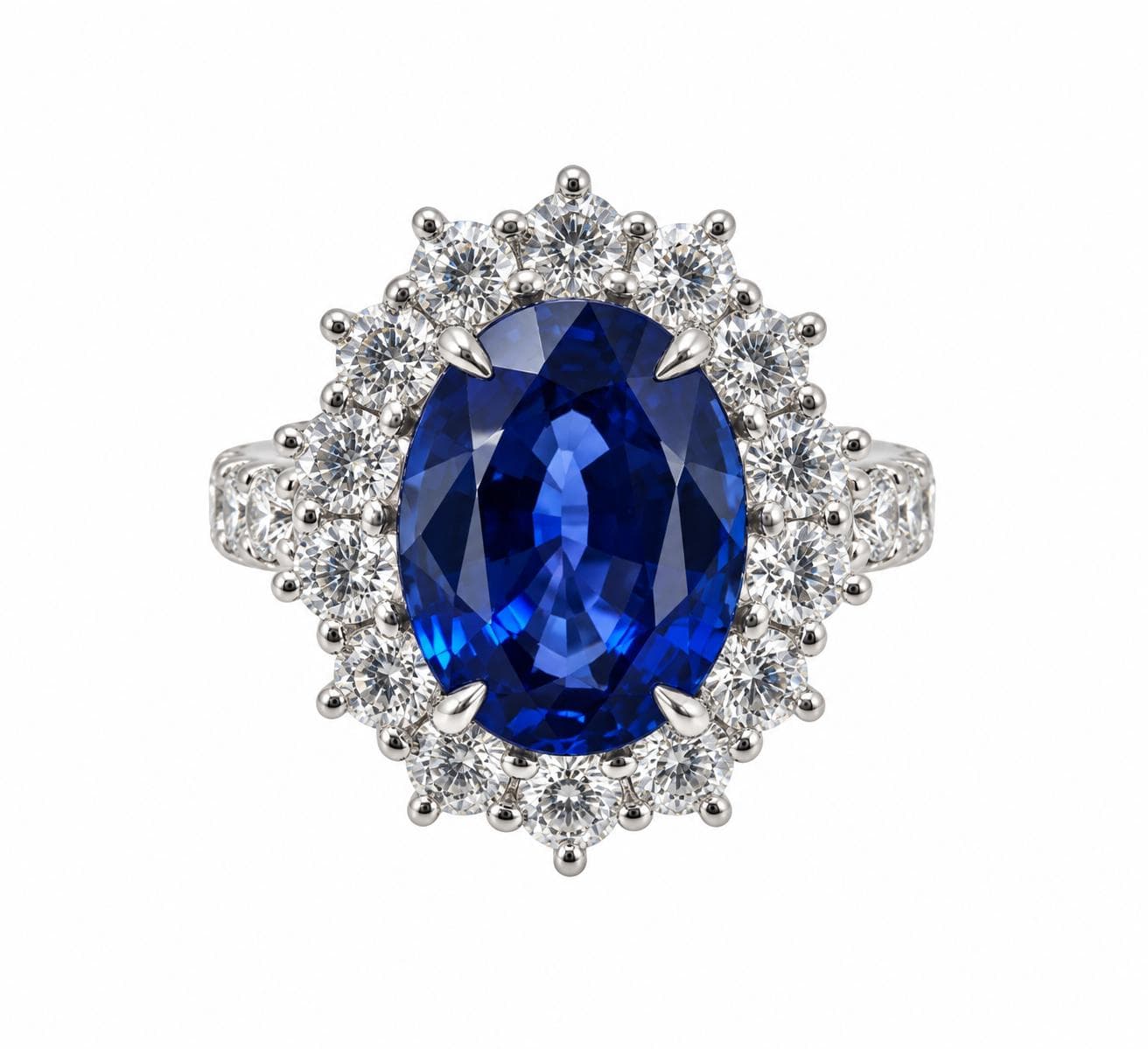 PLTN 7.01 CT Oval Sapphire and Diamond Halo Ring