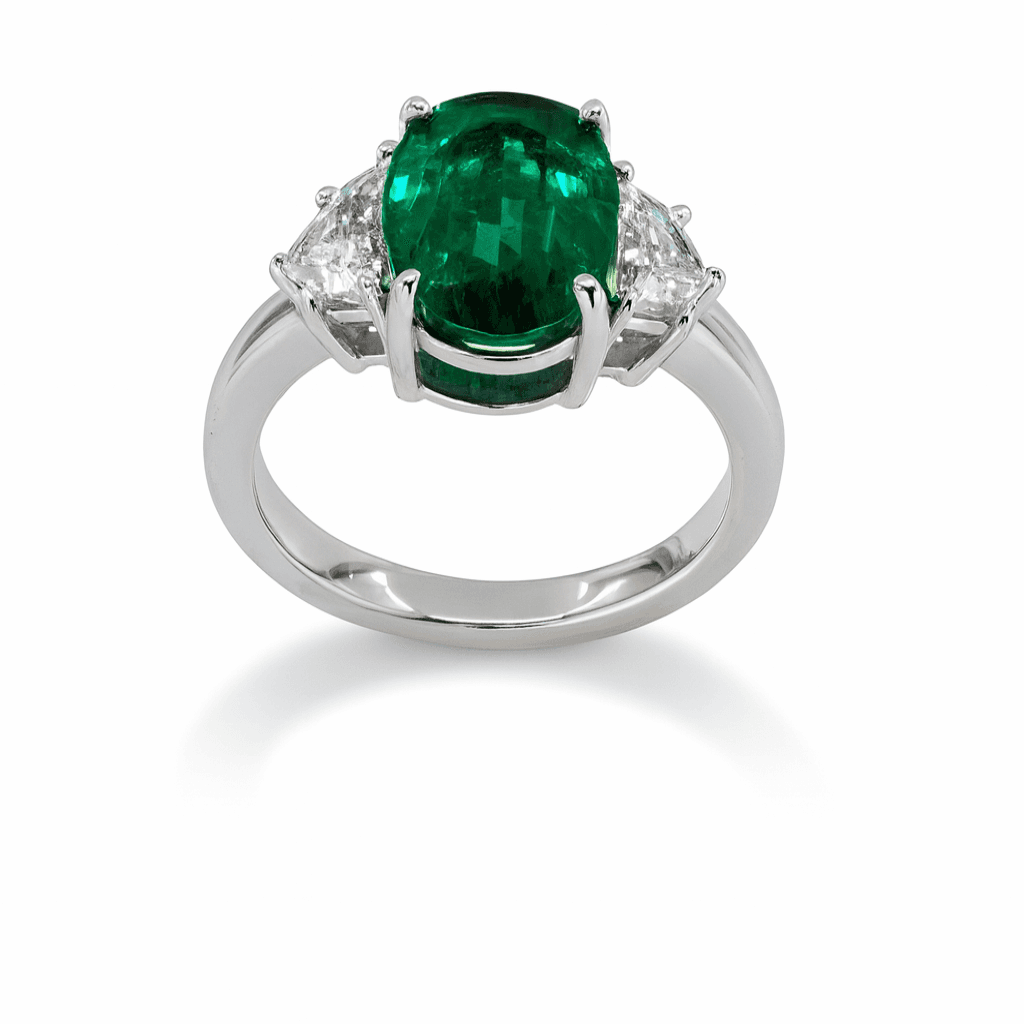 2.3 ct Emerald and Diamond 3 Stone Ring