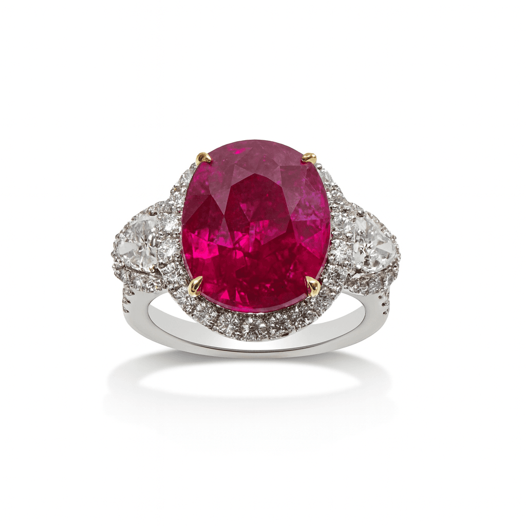 8.15 ct Ruby and Diamond 3 Stone Ring