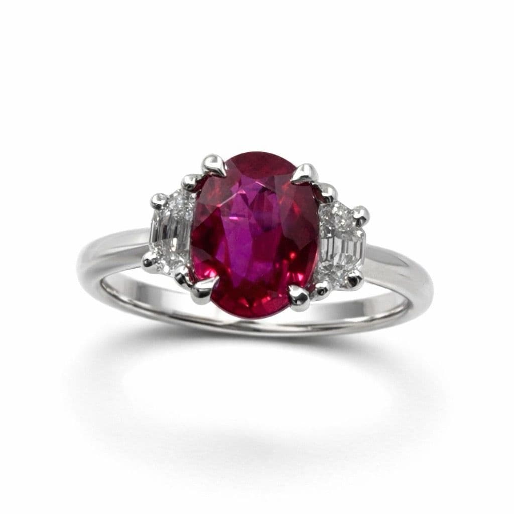 2.31 ct Ruby and Diamond 3 Stone Ring
