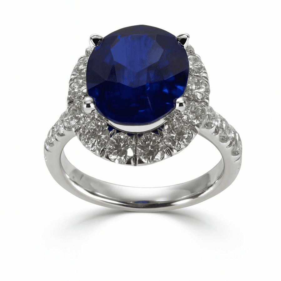 4.23 ct Sapphire and Diamond Halo Ring