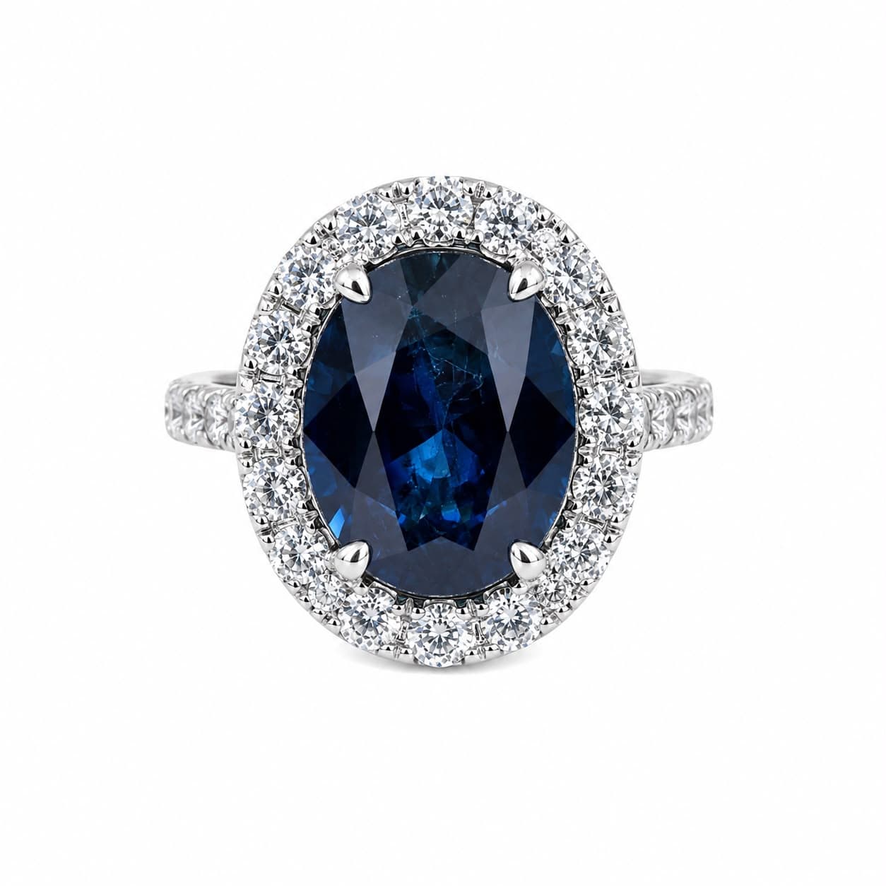 6.59 ct Oval Sapphire and Diamond Halo Ring