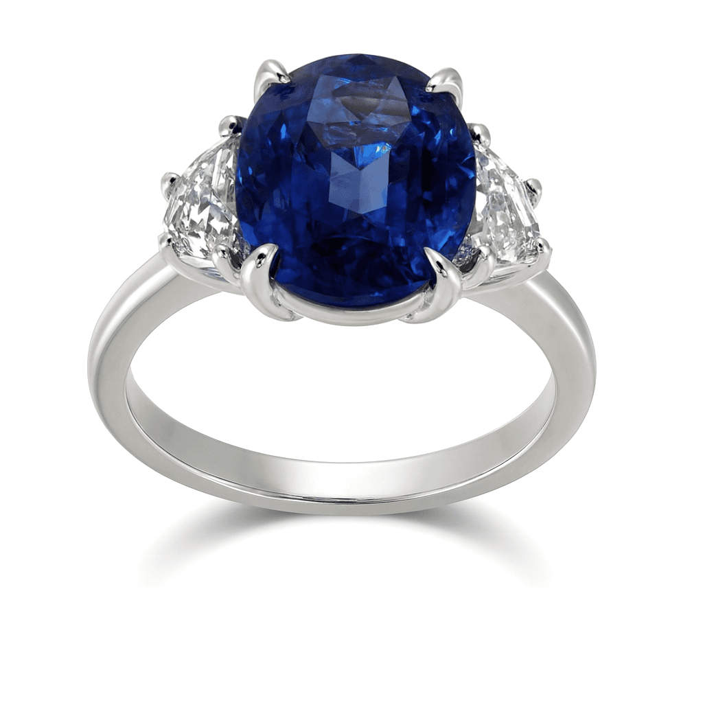 3.64 ct Sapphire and Diamond 3 Stone Ring