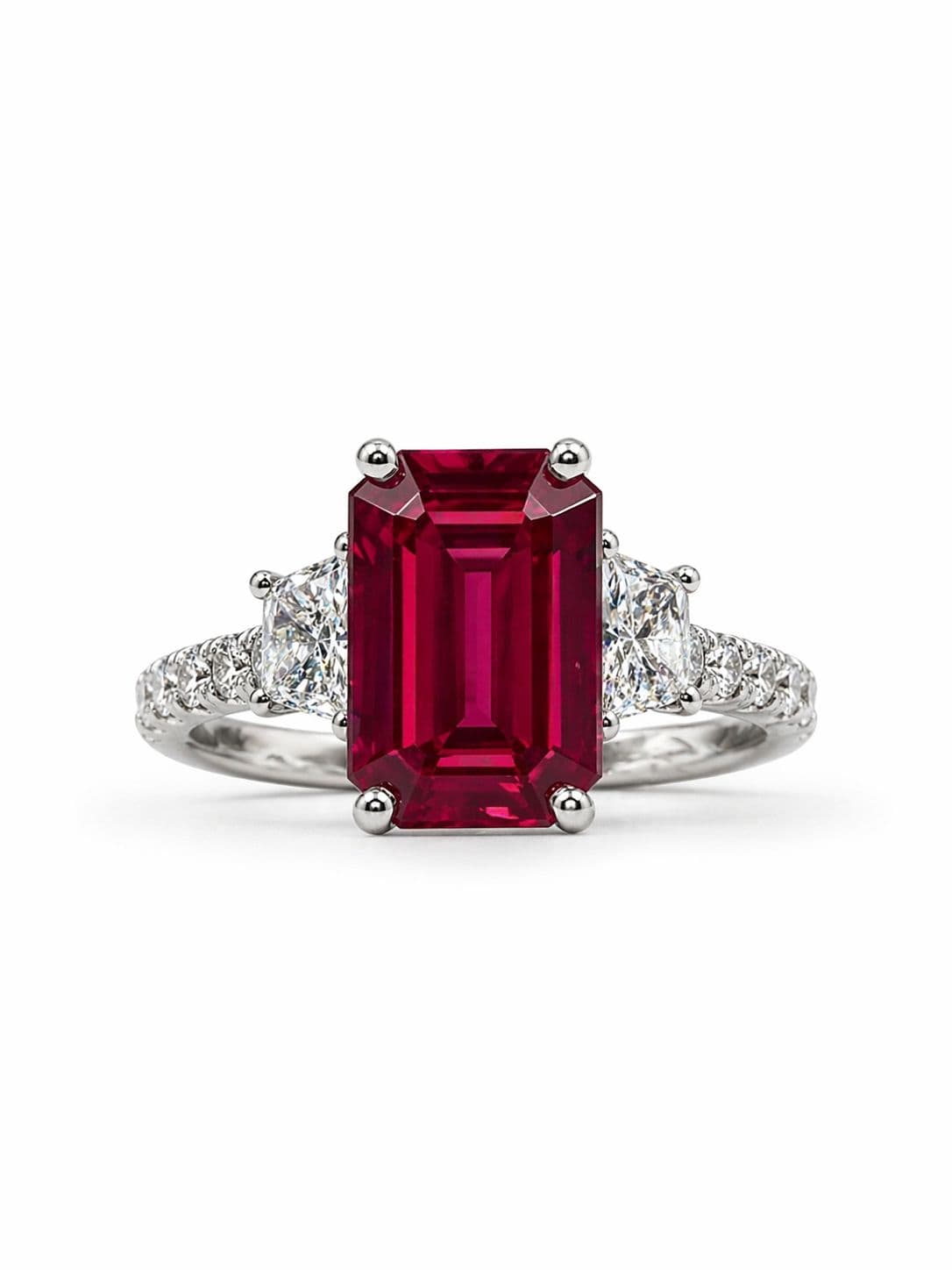 2.58 CT No Heat Ruby and Diamond 3 Stone Ring