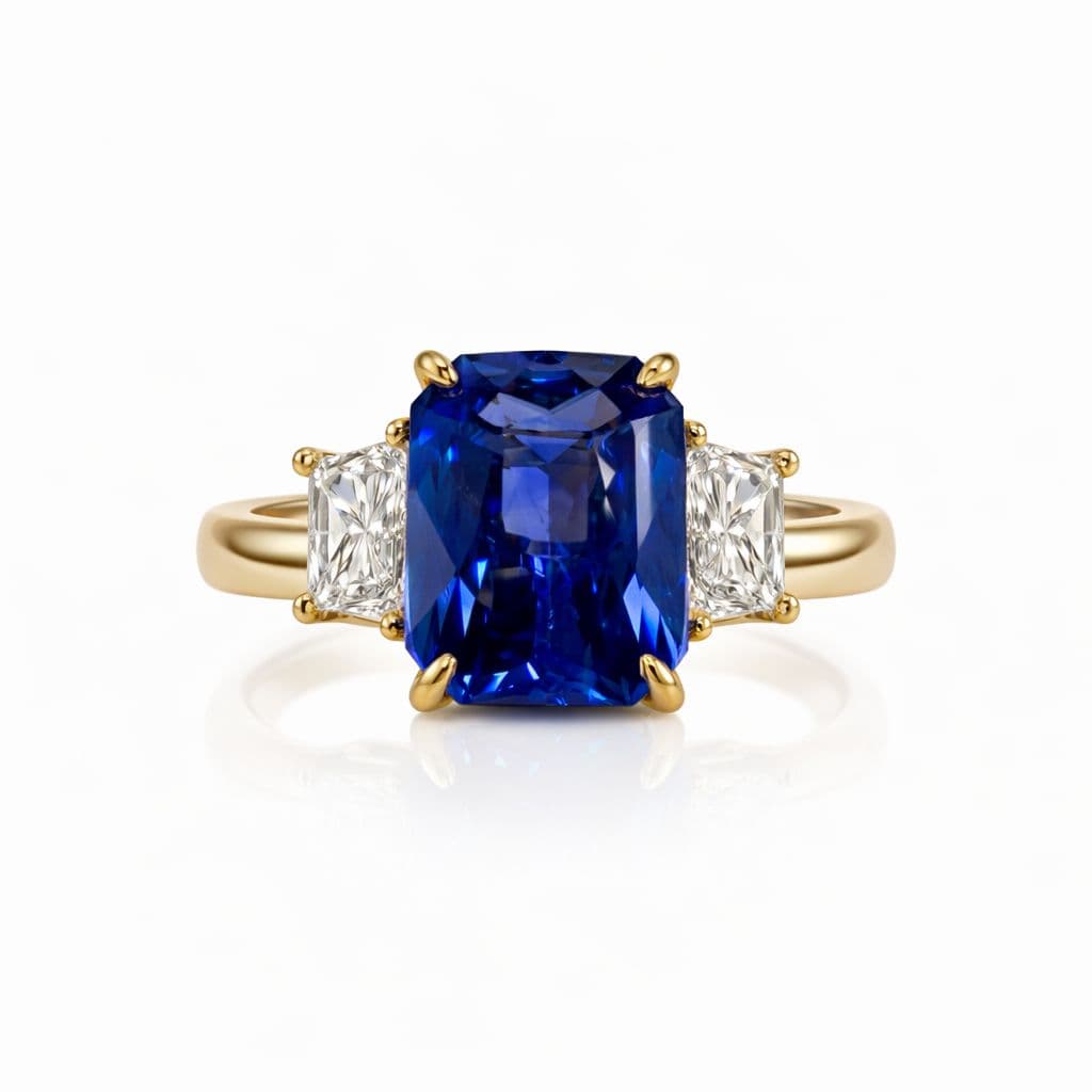 7.07 ct Sapphire and Diamond 3 Stone Ring