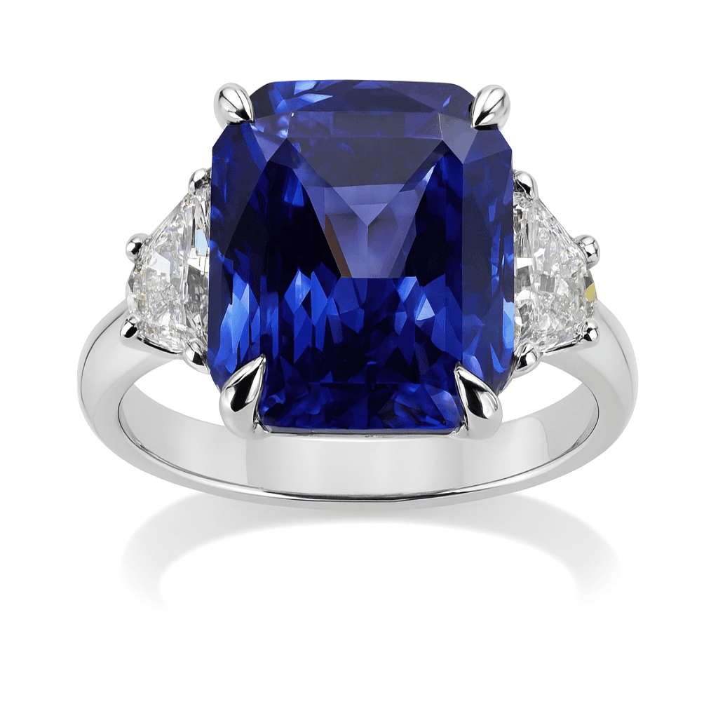 4.68 CT Emerald Cut Sapphire and Diamond 3 Stone Ring