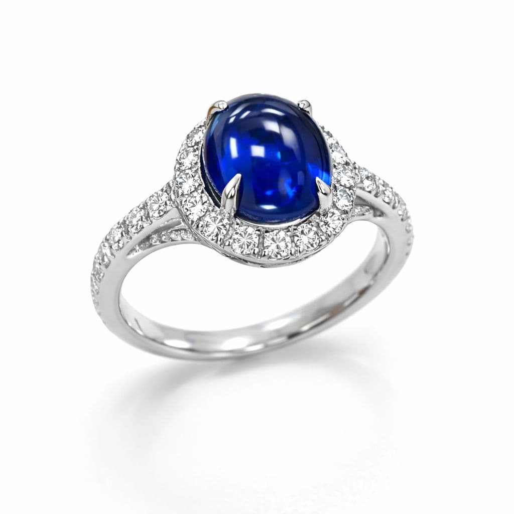 4.46 CT Cabochon Sapphire and Diamond Halo Ring