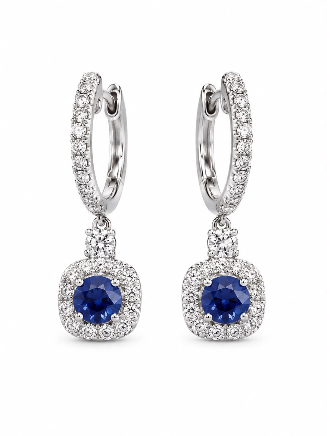Round Sapphire and Diamond Drop Earrings