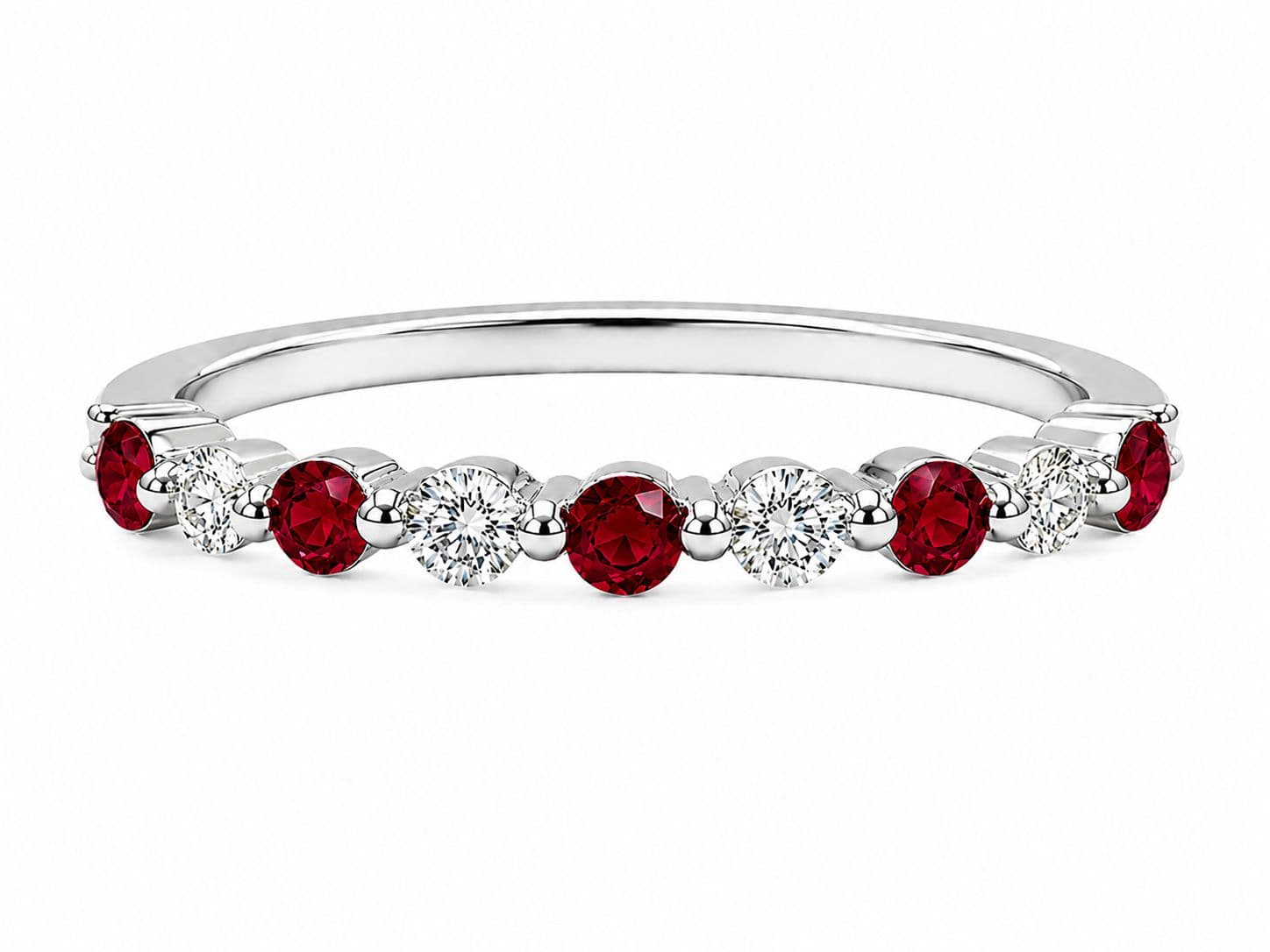 Round Ruby and Diamond Stackable Ring