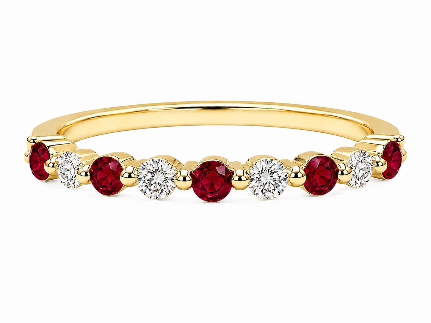 Round Ruby and Diamond Stackable Ring