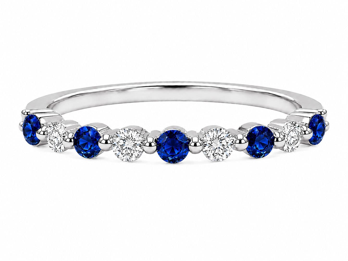 Round Sapphire and Diamond Stackable Ring