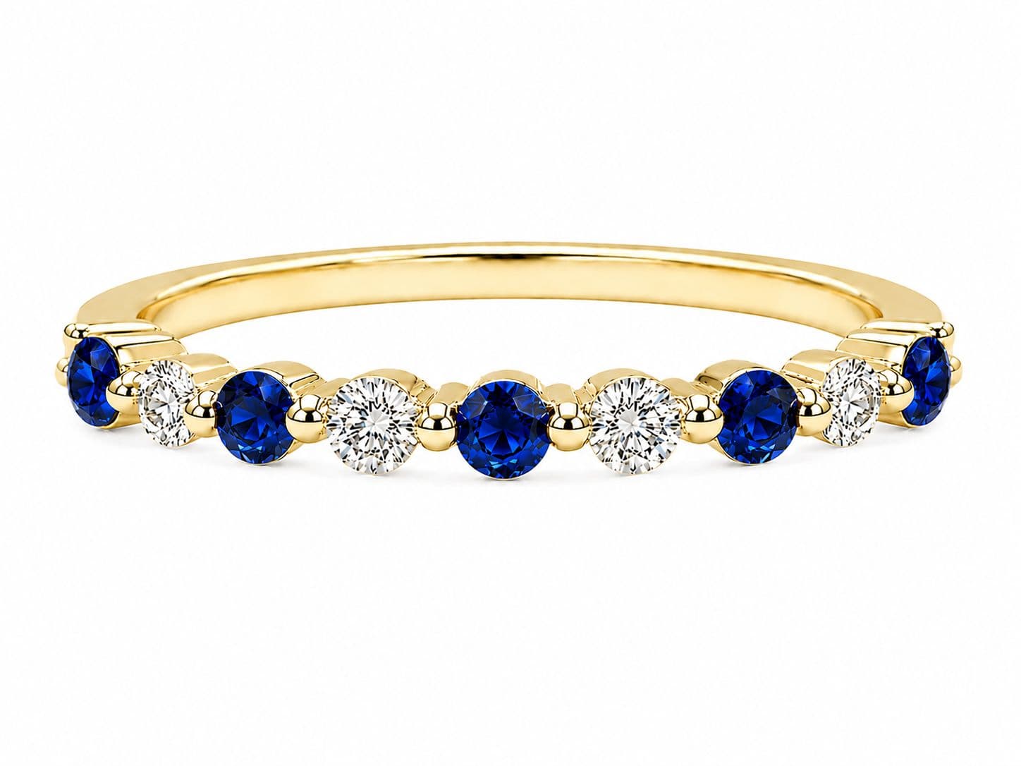 Round Sapphire and Diamond Stackable Ring